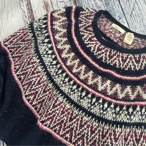 Sleeping On Snow Anthropologie Blue Midland Fair Isle Poncho Sweater Wm XS/SM - Picture 3 of 8